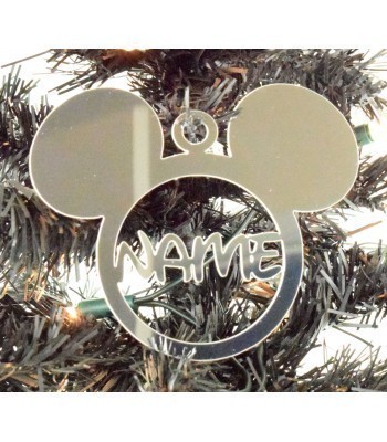 Laser Cut Personalised Mirrored Acrylic Mouse Head Bauble - 120mm Size
